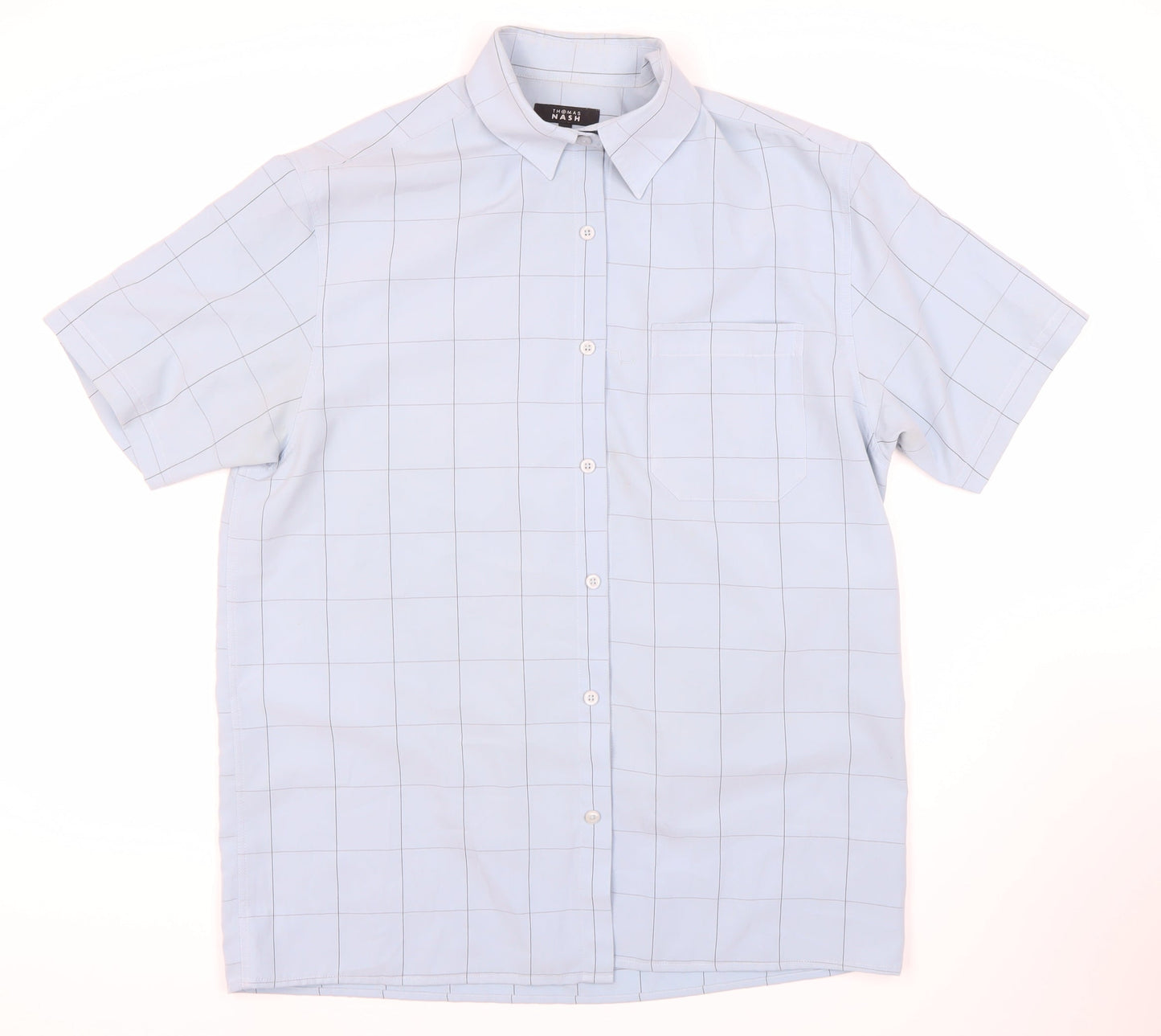 Thomas Nash Men's Blue Check Short Sleeve Shirt M