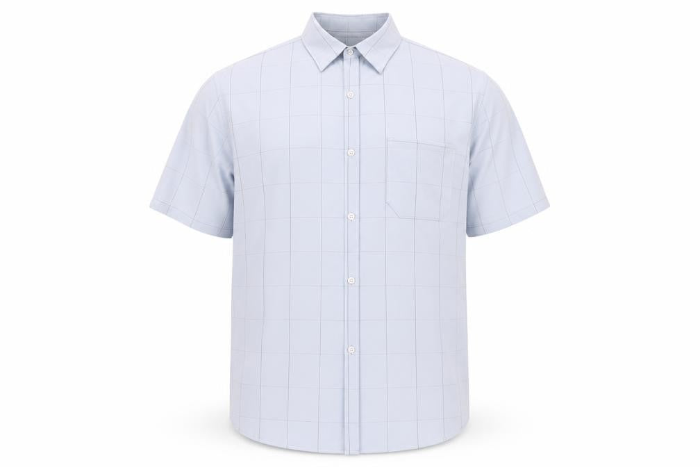 Front view of Thomas Nash Men's Blue Check Short Sleeve Shirt M