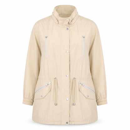 JBC Women's Beige Long Jacket with Zipped Pockets - Size 14