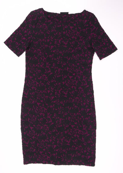 Wallis Women Purple Floral Dress, Size 12, Half Sleeve