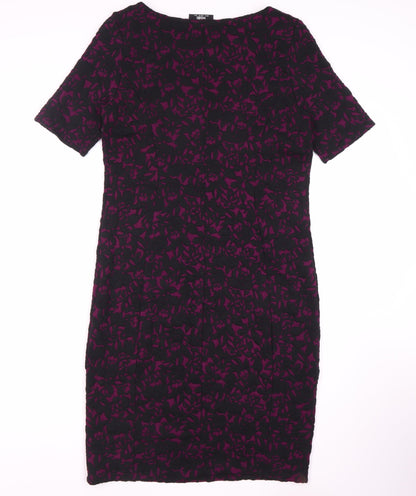 Wallis Women Purple Floral Dress, Size 12, Half Sleeve