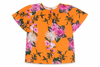 Warehouse Women’s Orange Floral Top, Size 12, Short Sleeve