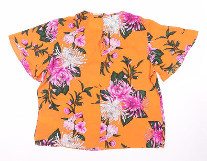 Warehouse Women’s Orange Floral Top, Size 12, Short Sleeve