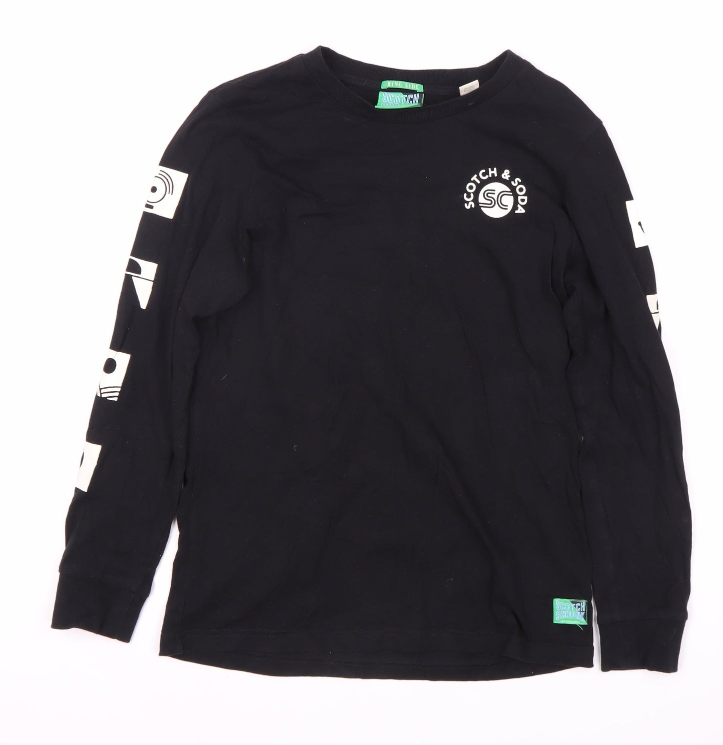 Scotch & Soda Boys Black Graphic Long Sleeve T-Shirt, Size M
