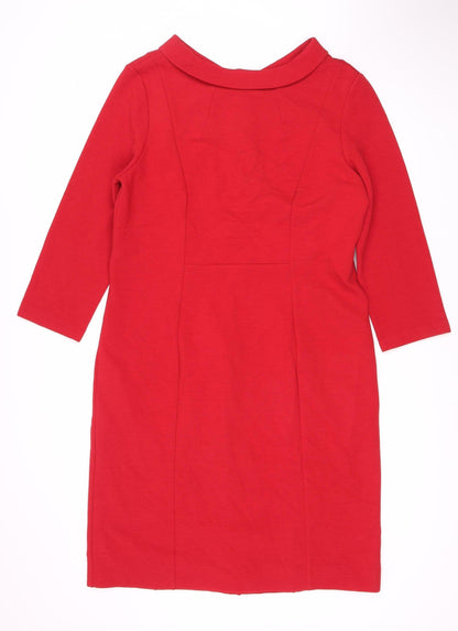 Hobbs Women's Red Shift Dress Medium Knit 3/4 Sleeves