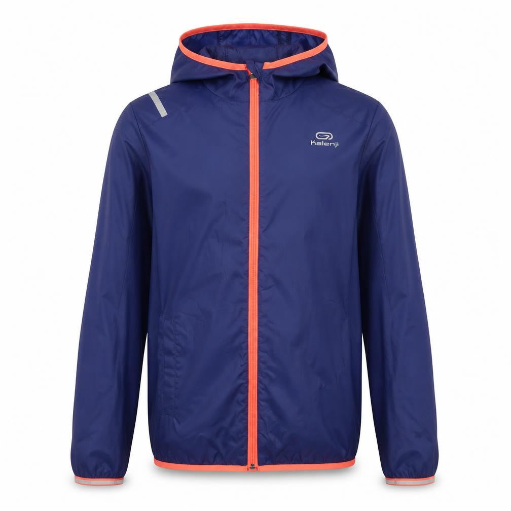 Front view of Decathlon boys’ blue windbreaker jacket 10 years