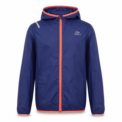 Front view of Decathlon boys’ blue windbreaker jacket 10 years