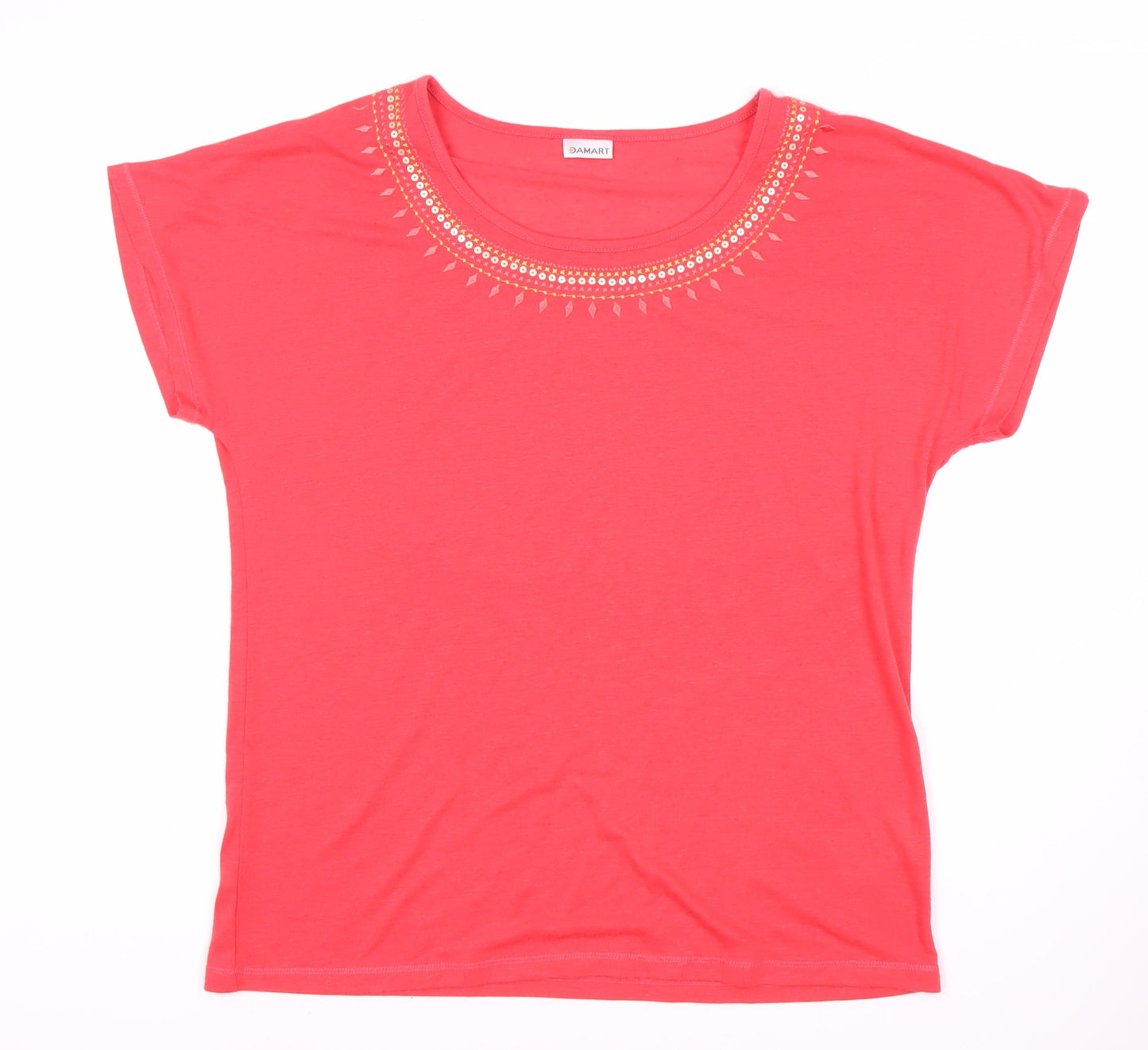 Damart Women's Red Beaded Linen T-Shirt - M, Casual