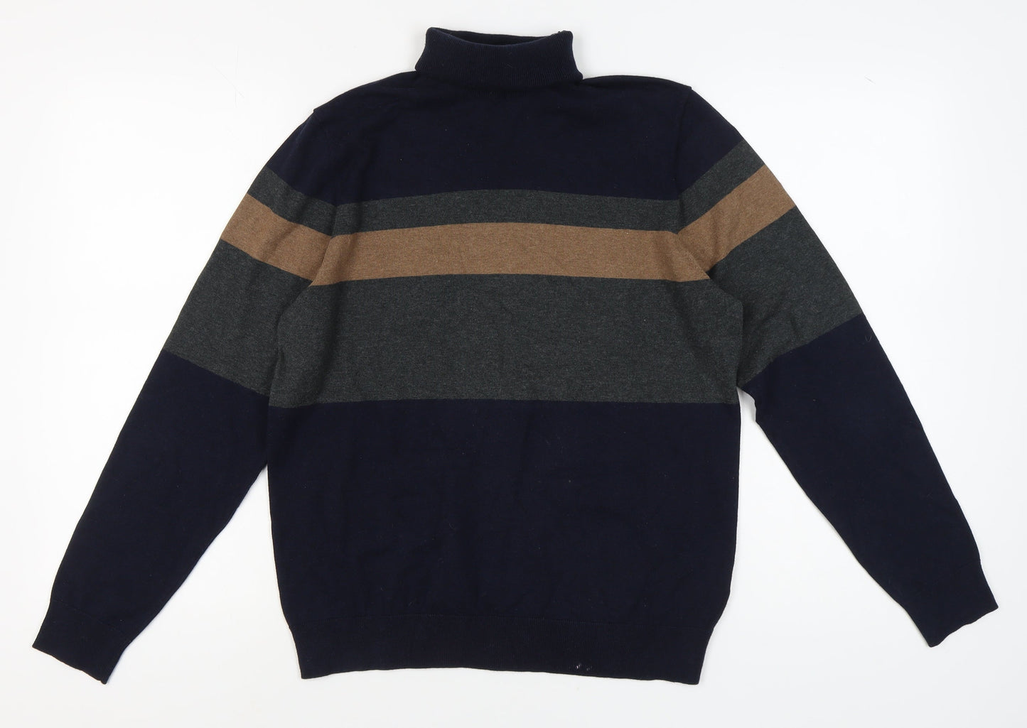 Marks and Spencer Men's Navy Brown Striped Pullover M
