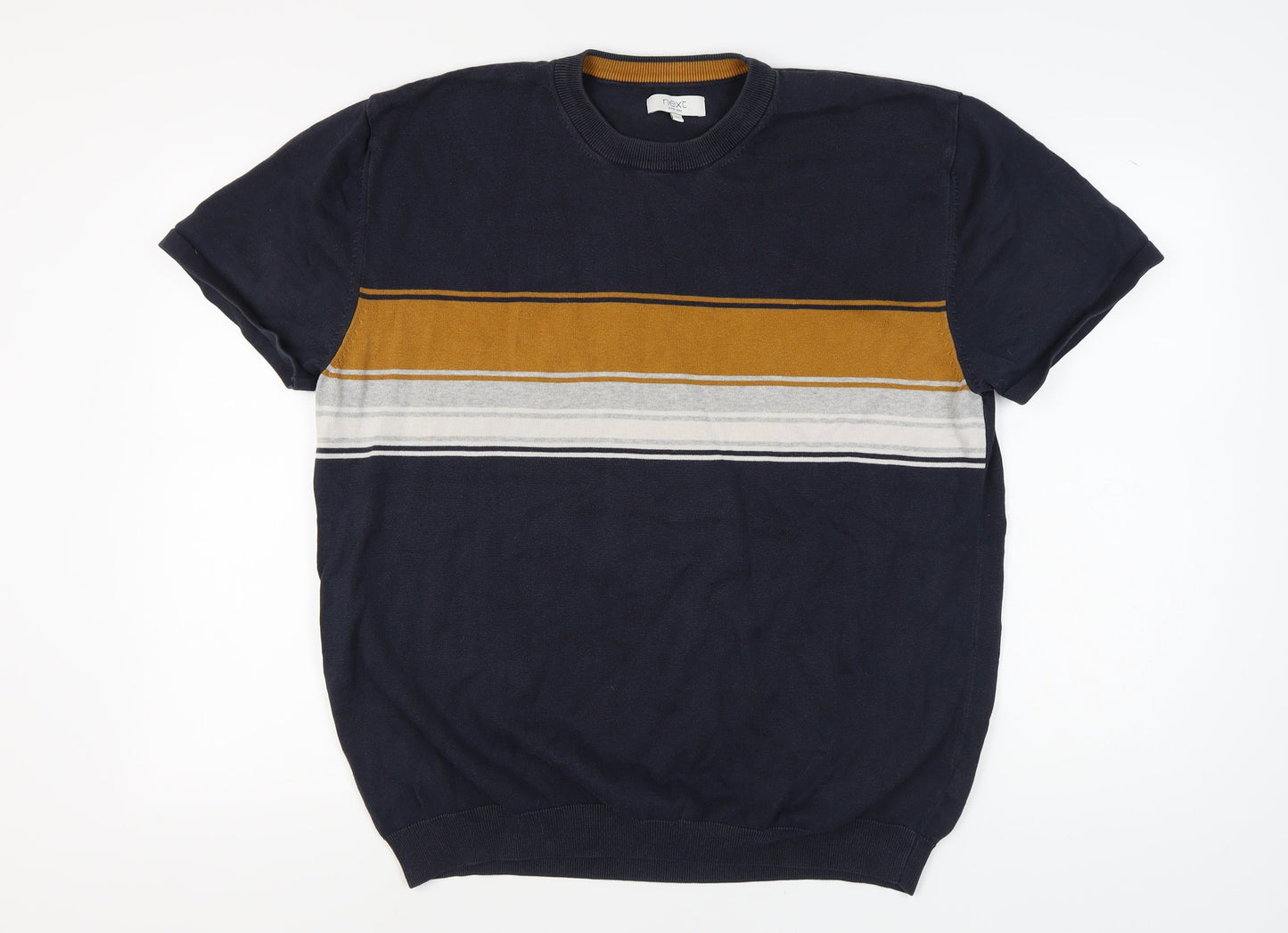 Next Men's Blue Striped 2XL Cotton Pullover Jumper