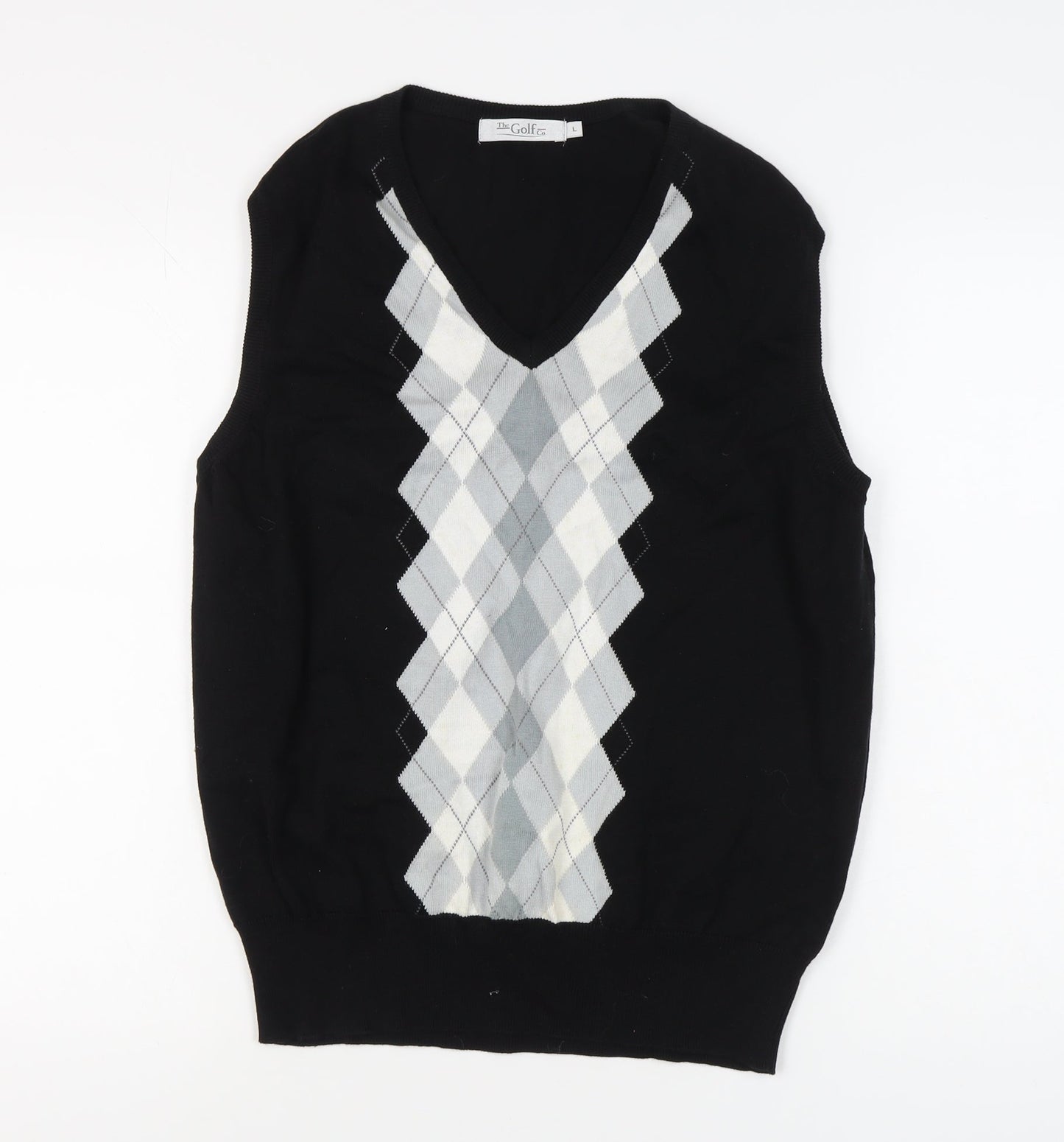 The Golf Co Men's Black Argyle Sleeveless Vest L