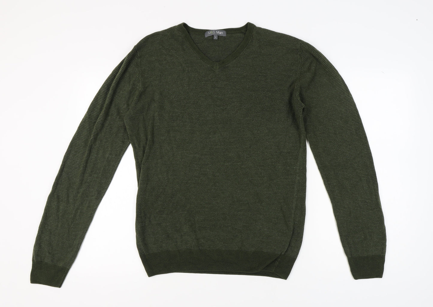 Marks and Spencer Green V-Neck Jumper Men L
