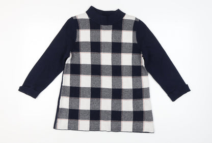 Max Studio Women's L Blue Check Mock Neck Jumper