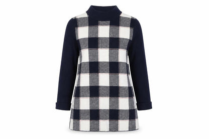 Max Studio Women's L Blue Check Mock Neck Jumper