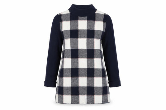 Max Studio Women's L Blue Check Mock Neck Jumper