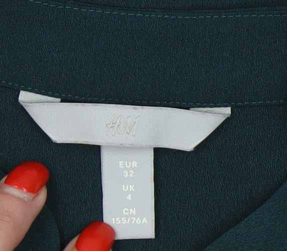 Womens UK Size 4 H&M Green Basic Blouse