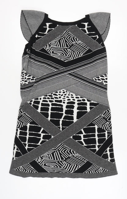 Marks and Spencer Women's Black & White Geometric Shift Dress, Size 18