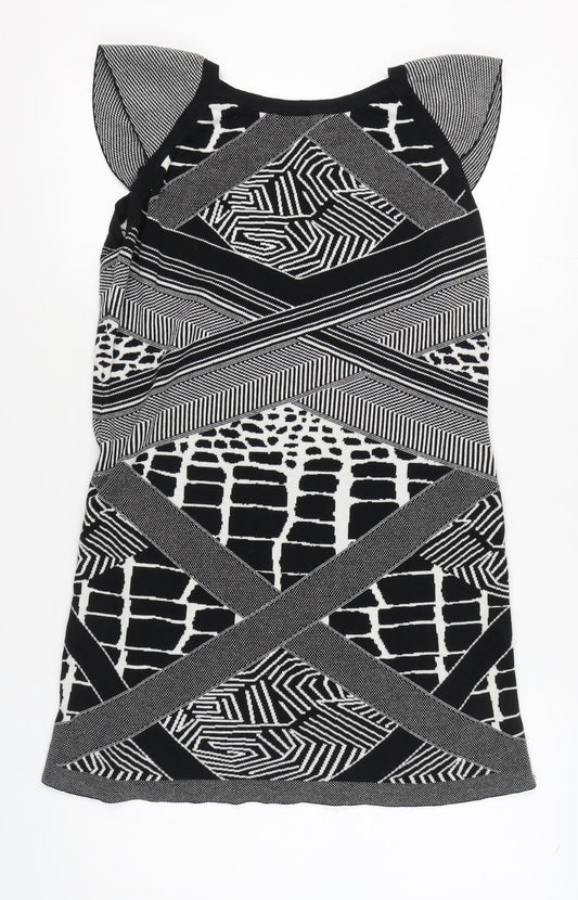 Marks and Spencer Women's Black & White Geometric Shift Dress, Size 18