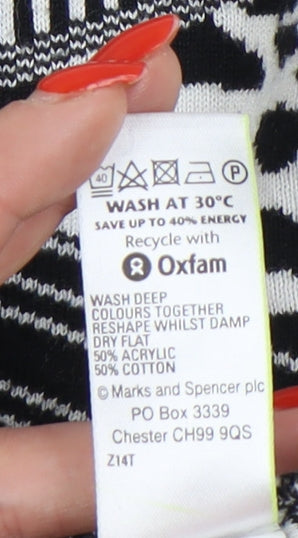 Marks and Spencer Women's Black & White Geometric Shift Dress, Size 18