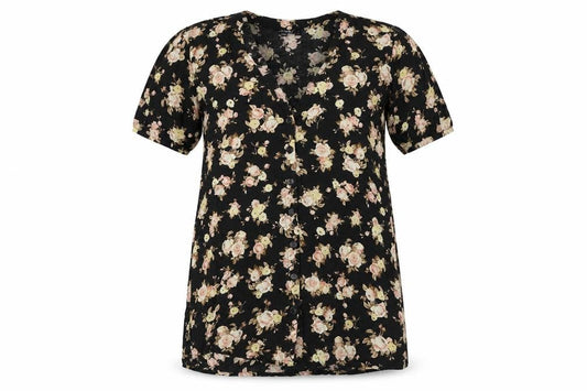 Motel Women Black Floral Short Sleeve V-Neck Dress