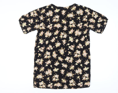 Motel Women Black Floral Short Sleeve V-Neck Dress