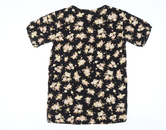 Motel Women Black Floral Short Sleeve V-Neck Dress
