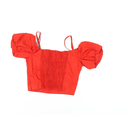 Womens UK Size XS Zara Red Cropped Blouse