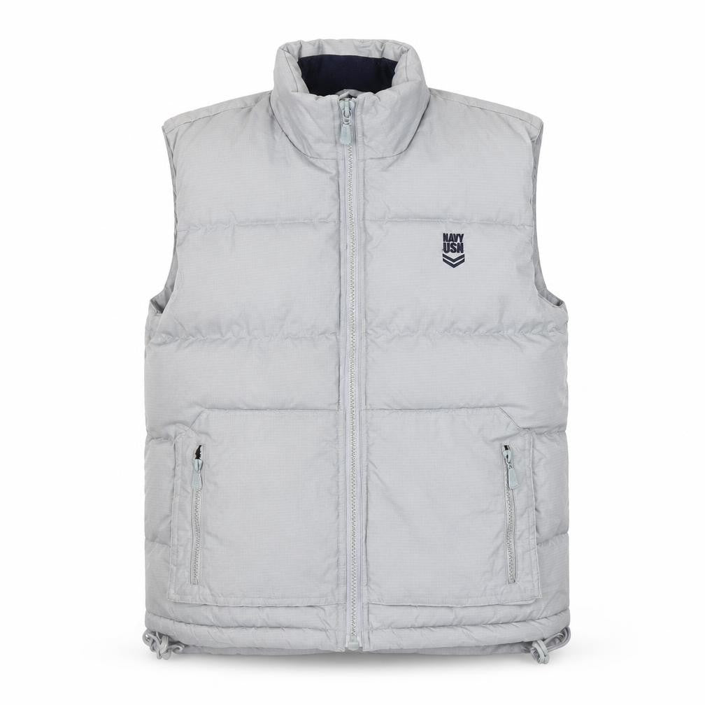Front view of Camps boys’ grey puffer jacket size 14y nautical theme