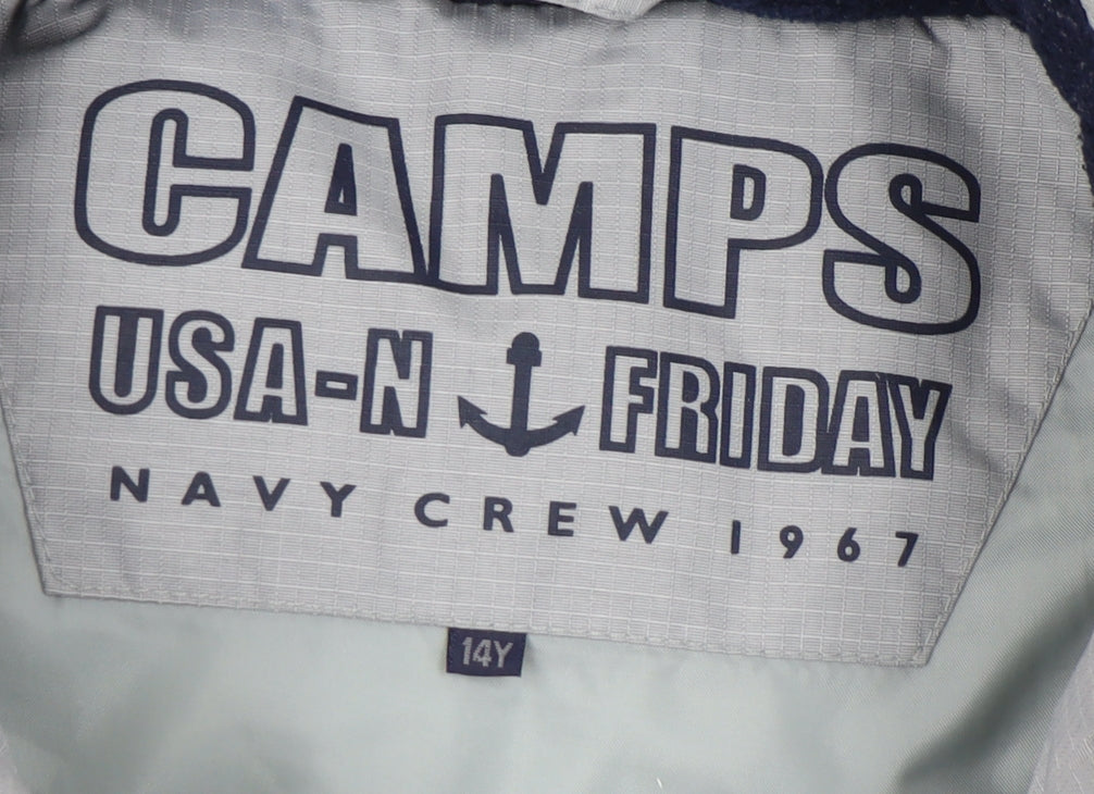 Camps Boys Grey Puffer Jacket Size 14Y Nautical Theme