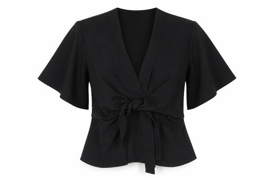 AD LIB Black Women's Wrap Blouse, Size 10