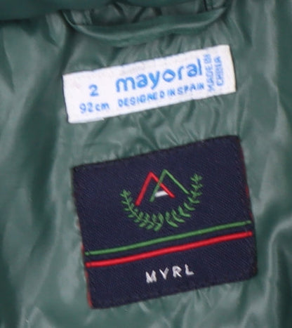 Mayoral Boys Green Puffer Jacket Age 2 Winter Warm Hooded