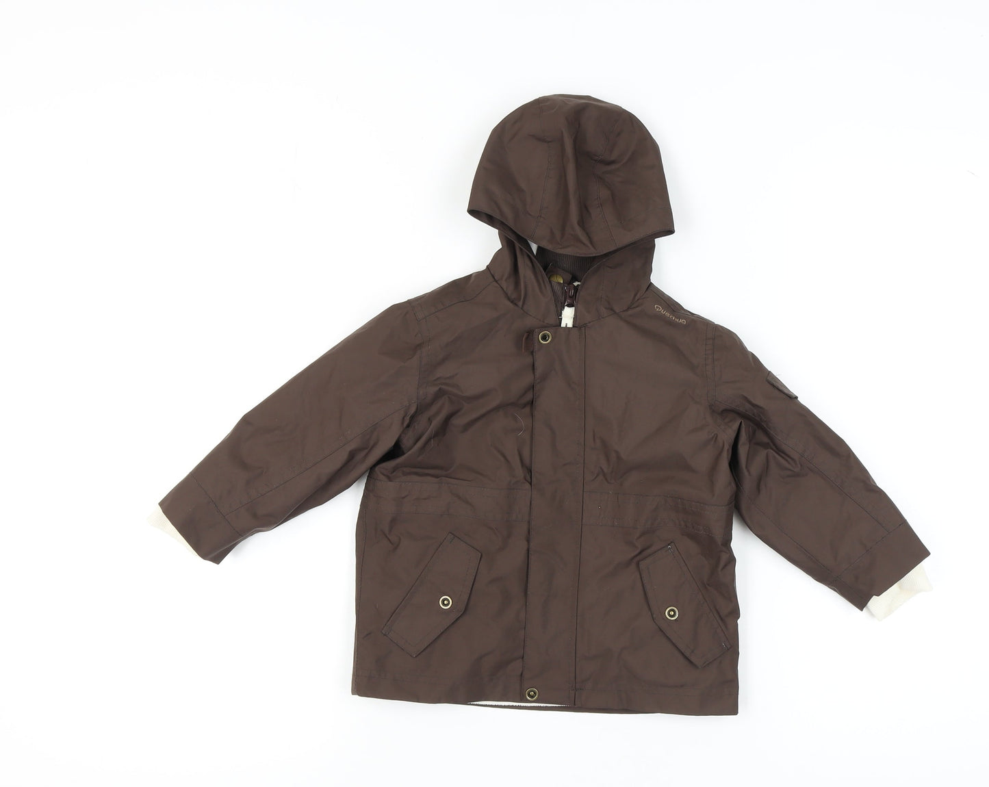 Quechua Boys Brown Parka Jacket, Hooded Mid-Length 2 Years