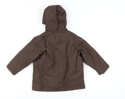 Quechua Boys Brown Parka Jacket, Hooded Mid-Length 2 Years