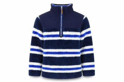 Front view of Joules girls’ blue striped pullover sweatshirt 5-6 years