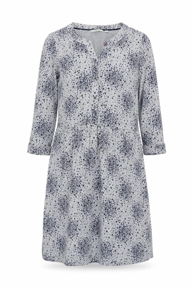 Front view of Boden Women's Grey Floral Long Sleeve Dress, size 10
