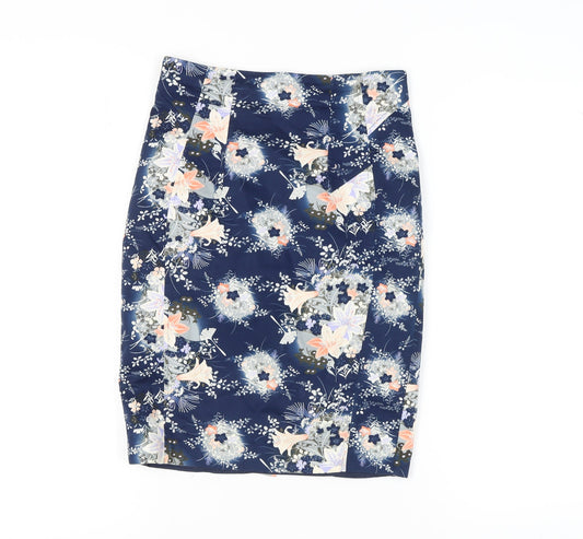 Oasis Women's Blue Floral Pencil Skirt Size 8