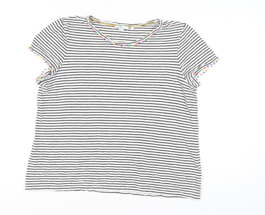 Boden Women's XL White Striped T-Shirt with Beads