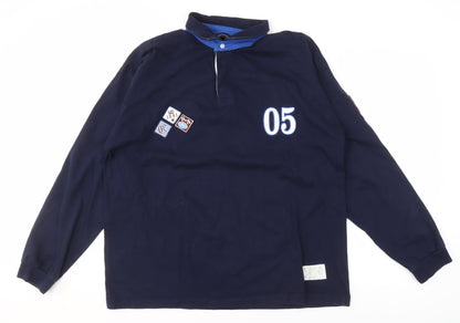 Refined Men's Blue Long Sleeve Polo Shirt XL