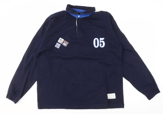 Refined Men's Blue Long Sleeve Polo Shirt XL