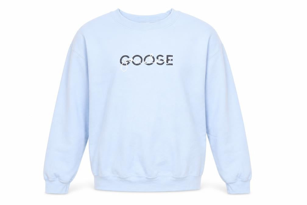Front view of Goose unisex adults blue pullover sweatshirt m
