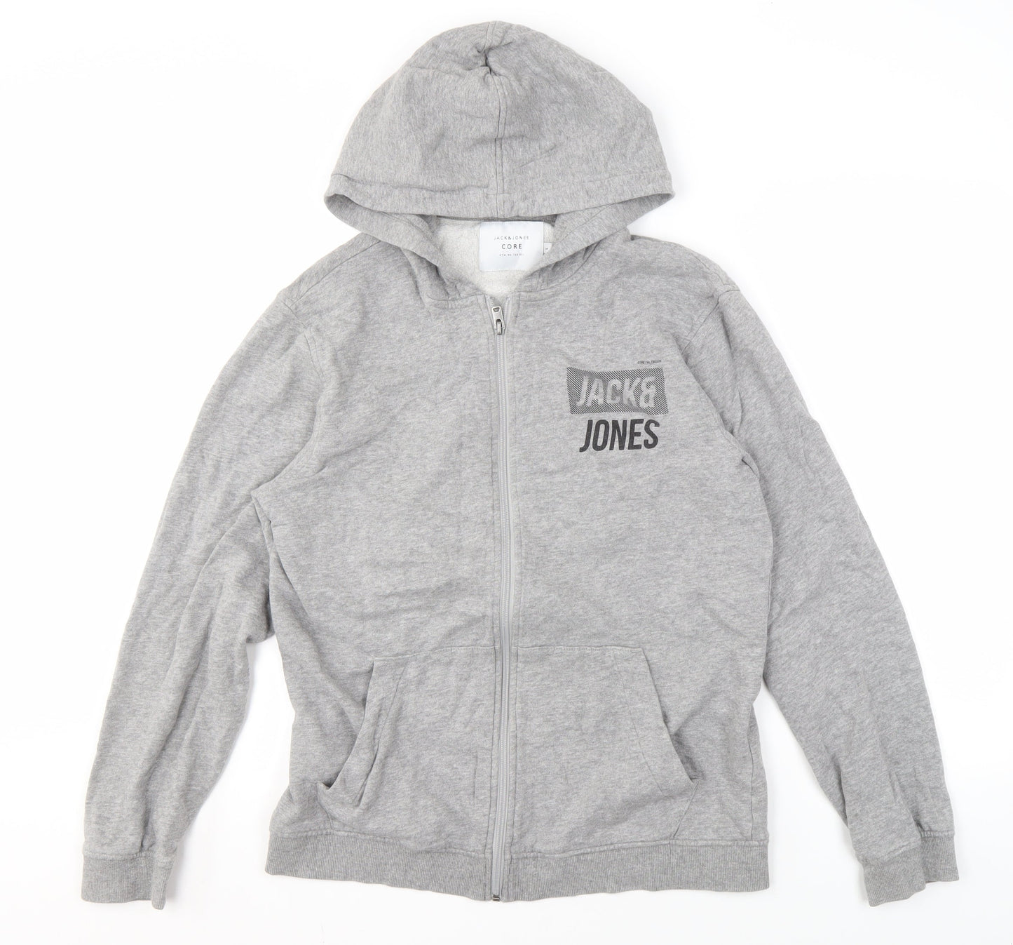 Mens UK Size L JACK & JONES Grey Full Zip Hoodie