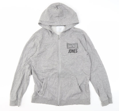 Mens UK Size L JACK & JONES Grey Full Zip Hoodie