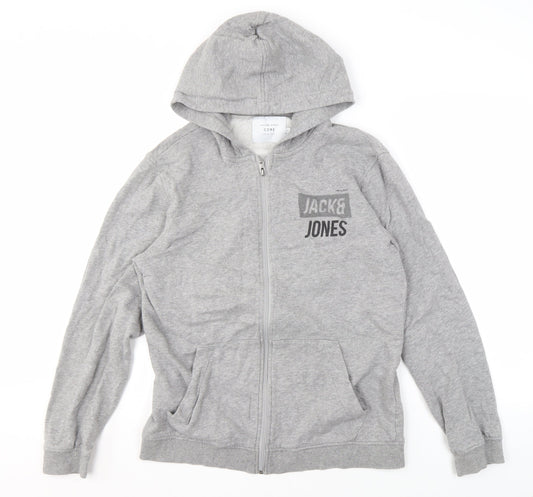 Mens UK Size L JACK & JONES Grey Full Zip Hoodie
