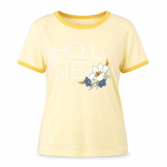 Womens UK Size M Hollister Yellow Ringer T-Shirt