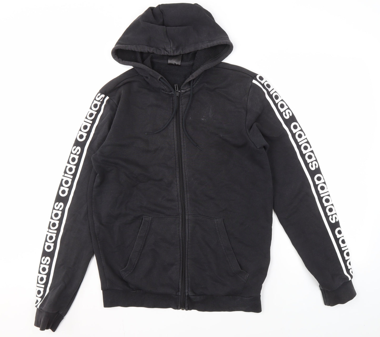 Adidas Men's Black Full Zip Hoodie, Size M, Logo Sleeves