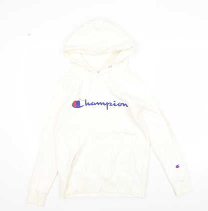 Champion Unisex White Hoodie M - Logo, Casual, Fleece