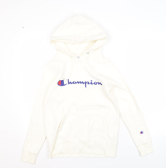 Additional front view of Champion unisex white hoodie m - logo, casual, fleece