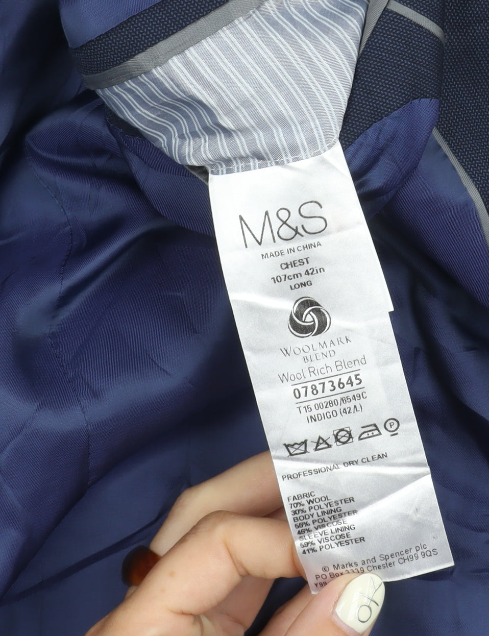 UK Size 42 Marks and Spencer Regular Blue Suit Jacket