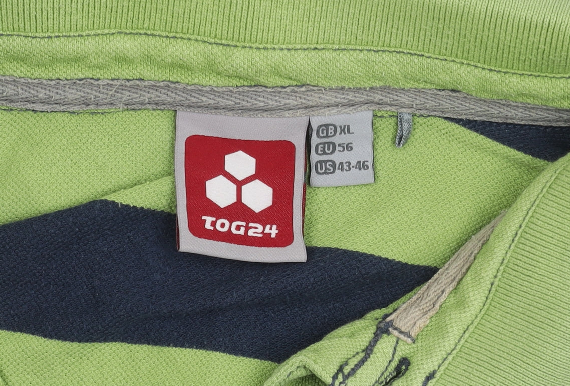 TOG24 Men's Green Striped Polo XL - Casual Spring/Summer Top