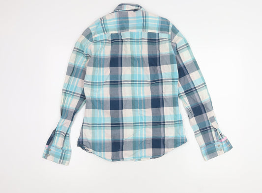 Crew Clothing Co. Women's Blue Plaid Cotton Button-Up Shirt
